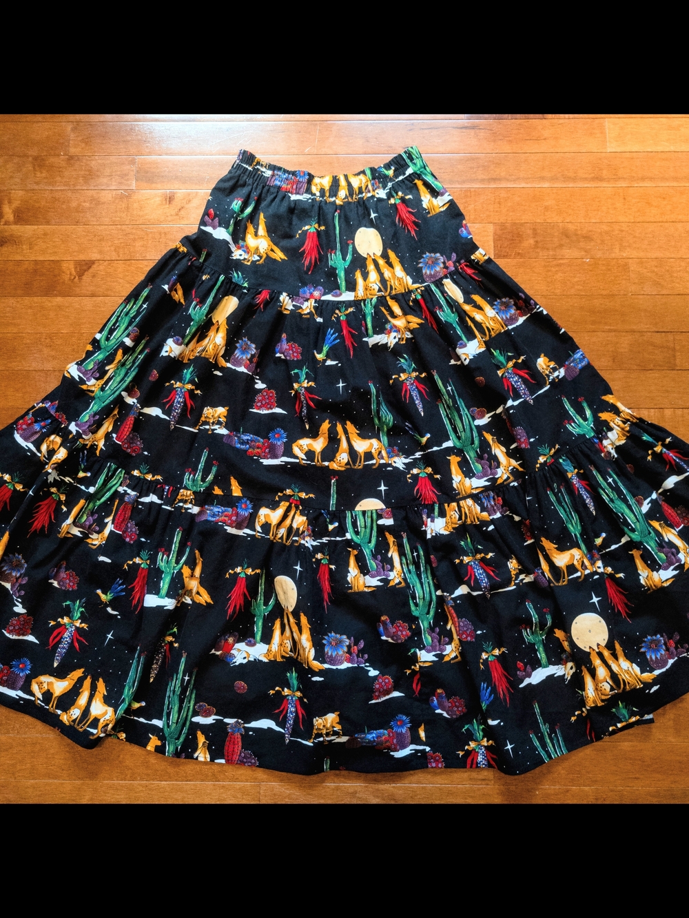 Vtg 90s On The Verge Coyote Moon Southwest Tiered Cotton Maxi Skirt - Women's M
